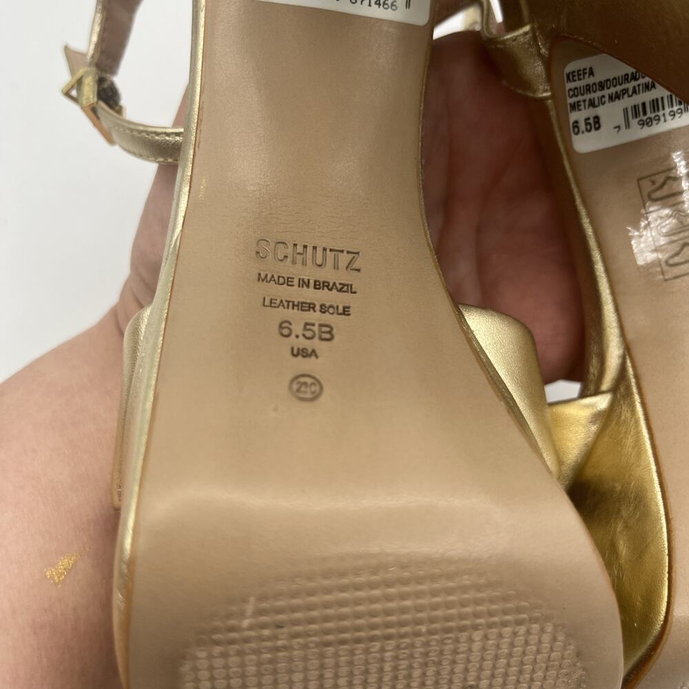 Schutz Women Platform Heel 6.5B Gold Leather Sole Ankle Strap Cocktail Shoes NIB - Picture 13 of 16